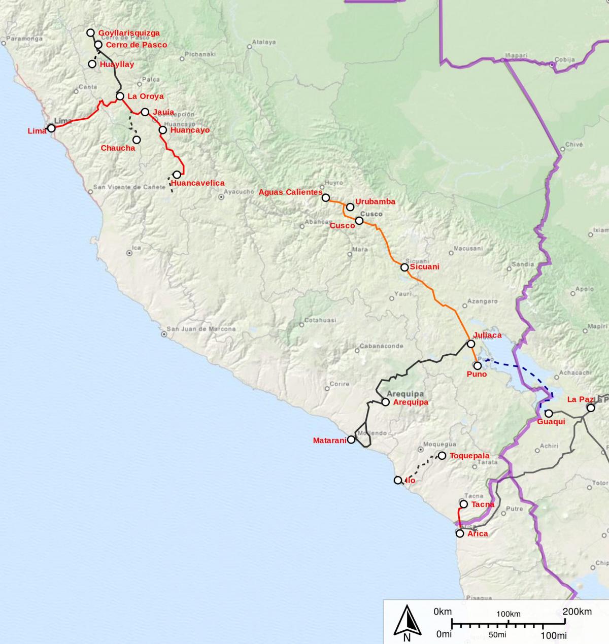 Pérou train de la carte