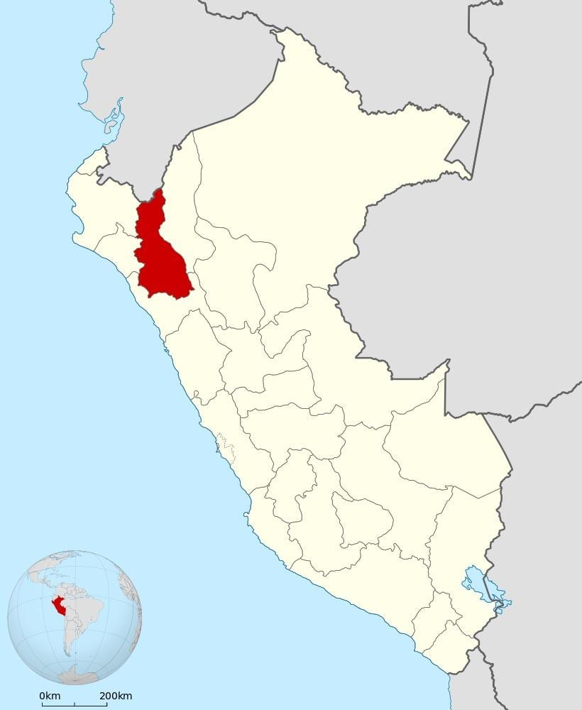 carte de la région de cajamarca au Pérou