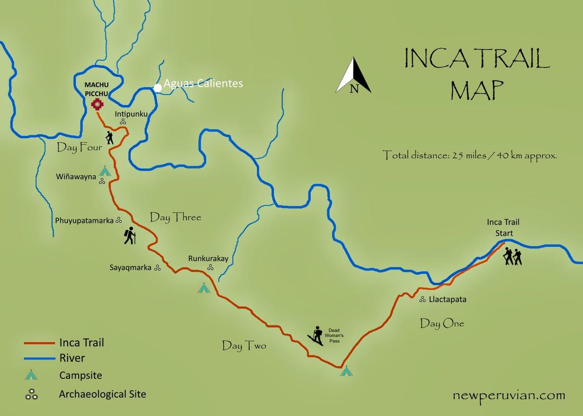 carte du chemin de l'inca au Pérou