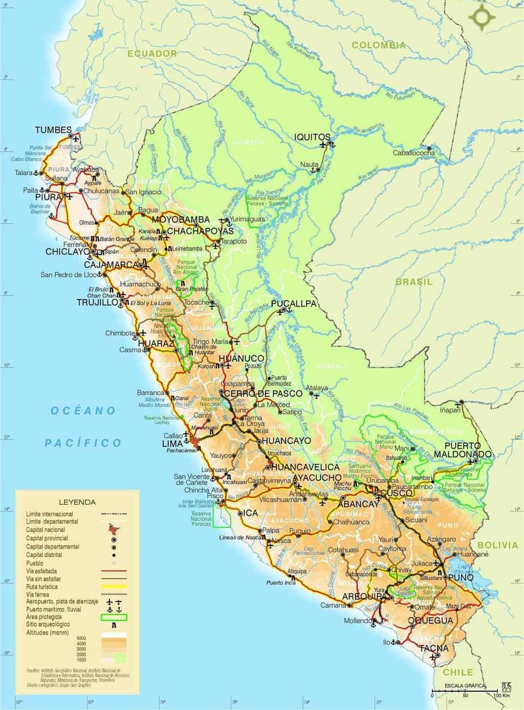 cordillère des andes au Pérou carte