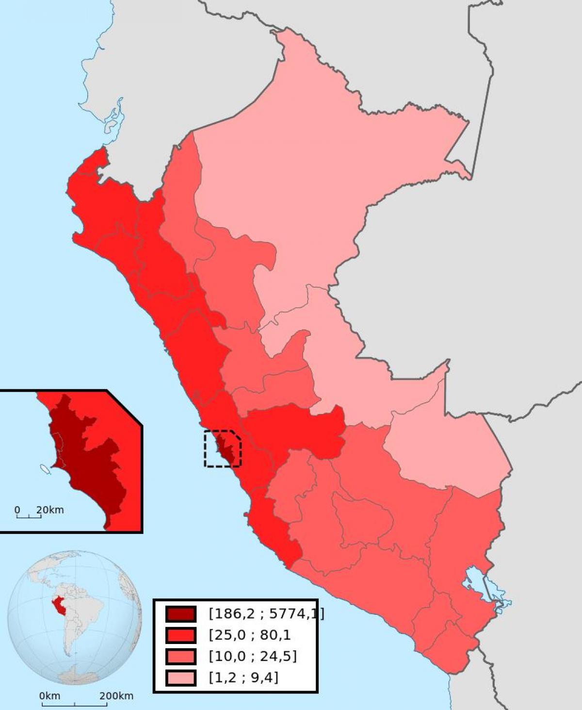 Pérou la densité de la population de la carte