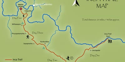 Carte du chemin de l'inca au Pérou