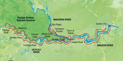 Carte de la rivière amazone au Pérou